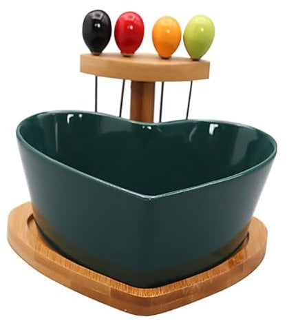 1 Set Obstschale mit Gabel Lebensmittelbehälter Obstgabeln Herz Salatschüssel Servierschale Obst Haushaltsgeschirr Kuchenschale Serviertablett Snacktablett Salatrührschüssel Keramik
