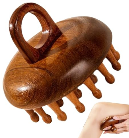 Hölzerne Kopfhautmassagebastkamm, Kopfhautmassagegerade Holzkamm - Sandelholz Multifunktionales Haarbürste - Natürlicher Pinsel 28-Zahn für Haarpflege, tragbares Körpermassagewerkzeug