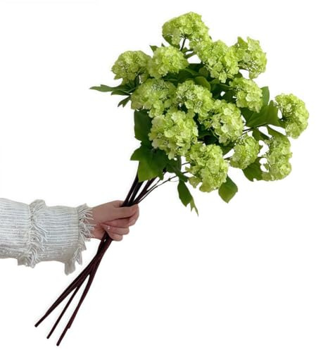 Artificial Snowball Viburnum Flowers,Artificial Hydrangea Flowers,27.5 Inch Three-Headed Faux Hydrangeas,for Home Office Decor Wedding Party Decor(3pcs) (Green)