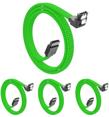 YACSEJAO Paquete de 4 cables SATA III, 20 pulgadas (verde) | SATA 3.0 de 6 Gbps, ángulo recto de 90 grados, pestillo de bloqueo, para disco duro SSD, CD, grabador de CD
