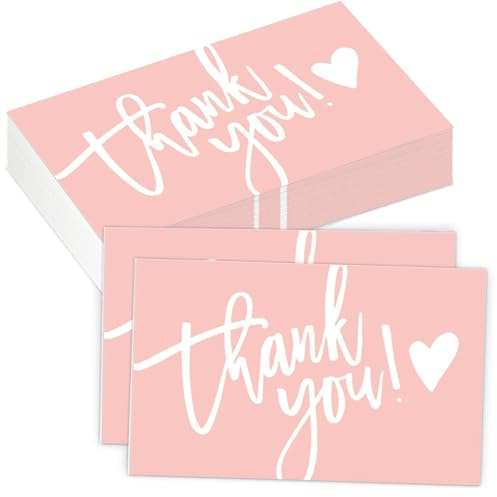Dankeskarten mit Umschlägen, Rosa, stilvolles Multipack für Kindergeburtstag, Geschäfts- und Ladenverpackung, leere Grußkarten für personalisierte Dankeskarten und vielseitige Wertschätzung, 50 Stück