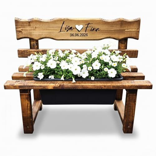 Personalisiertes Hochzeitsgeschenk Hochzeitsbank mit Blumenkasten, Hochzeit Geschenk Blumenbank, Blumenbänkle aus Holz, Gravierte Gartenbank für Terrasse, Gartendeko, Eingangsbereich Deko