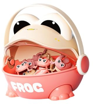 Fiocias Hüpfende Frösche mit Eimer, Lehrreiches Und Lustiges Spielzeug, Hüpfender Frosch Zum Fingern, Ideal Als Kleines Geschenk, Rosa