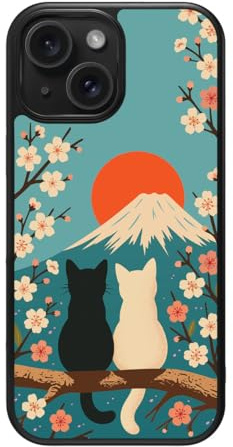 Case Collection Japanese Cat for iPhone 15 Case, Fuji Cats | 10ft CoreShock Drop Protection, MagSafe Compatible with 1600g Magnet Hold, Glossy Finish Print, Microfibre Lining, Gift Box