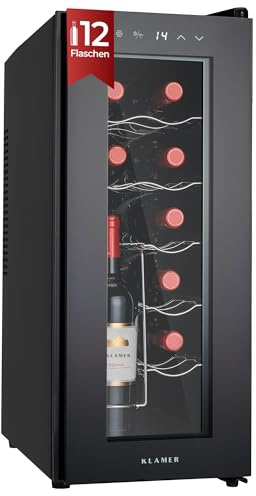 KLAMER Weinkühlschrank 12 Flaschen, 34 L, 5-18 °C, vibrationsarm, 37 dB