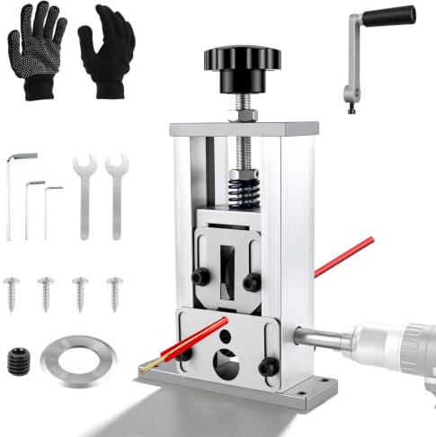 Wire Stripper Machine 1-21 mm, Manual Cable Stripping Tool Set | Hand Crank or Drill Drive. Includes Spare Blade, 3 Hex Wrenches, Gloves, Screws. For Cables and Copper Wire Recycling