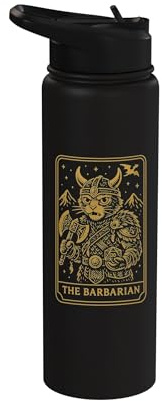 RPG Gamer Barbarian D20 Dice Nerdy Geek Cat Hombres Mujeres Niños Stainless Steel Insulated Water Bottle