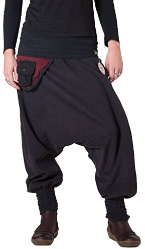Vishes - Alternative Bekleidung - Warme Thermo Haremshose aus Fleece mit Tasche Schwarz-Rot