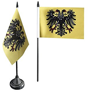 Flaggenfritze Tischflagge Heiliges Römisches Reich 10 x 15 cm, römisch-deutsche Flagge, reißfestes Polyester, farbintensiver Siebdruck, kleine Fahne mit Kunststoff-Sockel
