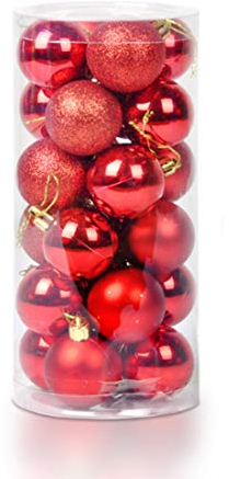 Ectkuee Ø 6 cm / 24pcs Stücke Weihnachtskugeln Set Deko Bunt glänzend Weihnachtsbaum Schmuck Anhänger Weihnachten Neujahr Rot