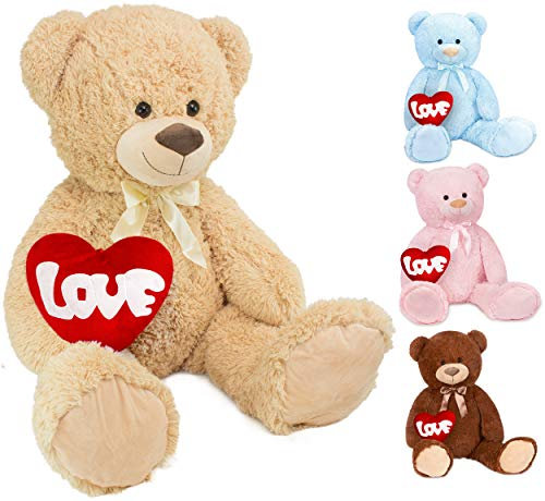 BRUBAKER Peluche géante XXL - Ours/Nounours - 100 cm - Beige - Cœur en Peluche 'Love' Inclus