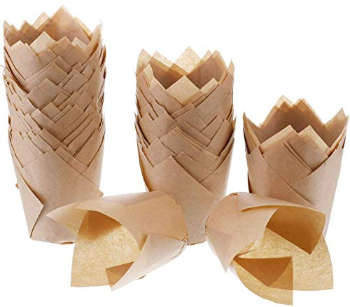 200 Stück Tulpenförmchen für Cupcakes, natürliches Backpapier, fettdicht, für Hochzeit, Geburtstag, Party, Babyparty (Natural)