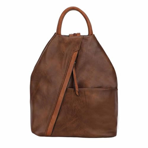 Damen Rucksack Tasche Schultertasche Leder Optik Daypack Backpack Handtasche Tagesrucksack Cityrucksack Dunkelbraun