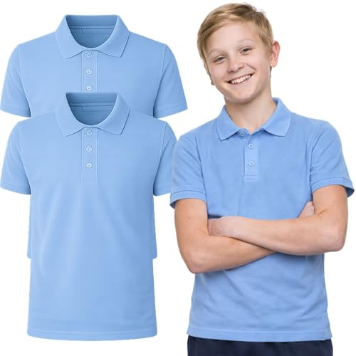 Panzy 2 School Boys Quality White Short Sleeve Polo T-Shirt Age 3-9 yrs (7-8 yrs, Sky Blue)