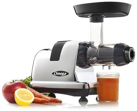 Omega Juicer J8006HDC - Estrattore di succhi di frutta e verdura a masterizzazione lenta, tripla fase, 200 Watt, cromato