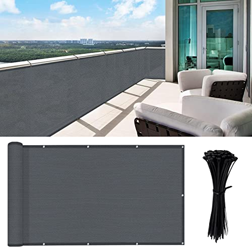 HENG FENG Brise Vue pour Balcon 1x6m,HDPE Cache Balcon,Protection 95% UV, Résistant aux Déchirures et au Vent, avec Attaches de Câble, Anthracite