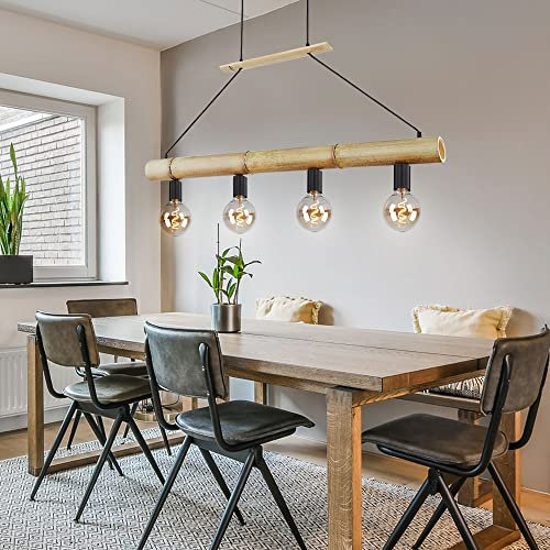 etc-shop Decken Pendel Lampe Fernbedienung natur Vintage Design Hänge Leuchte dimmbar im Set inkl. RGB LED Leuchtmittel