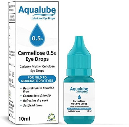Aqualube Carmellose 0.5% Lubricant Eye Drops for Dry Eyes and Irritated Eyes, Contact Lens Friendly Multiuse (10ml – Pack of 1)