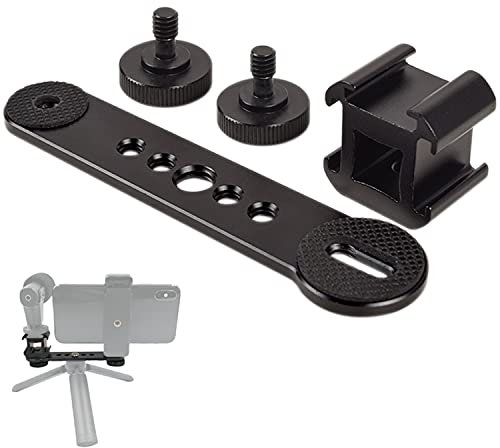 Fotoconic 3 in 1 Triple Cold Shoe Mount Extension Bracket with 1/4 3/8 Adapter for Gimbal Tripod Microphone Stand Bar LED Video Light Holder for GoPro Monopod OSMO Zhiyun Feiyu Gimbal Stabilizer Brand
