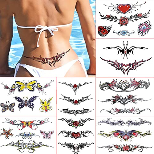 Aivoch 8 Blätter Tattoos Aufkleber Wasserdicht Temporäre Fun Tattoo Taille Tattoo Cover Narbe Weibliche Tattoo Wasserdicht Weibliche Bauch Tattoo für Frauen und Mädchen