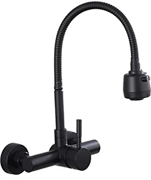 HomeLava Grifo Flexible de 2 Funciones Pulverizador, Grifo Negro Cocina Fregadero de Pared, Giratorio 360°, Acero inoxidable 304