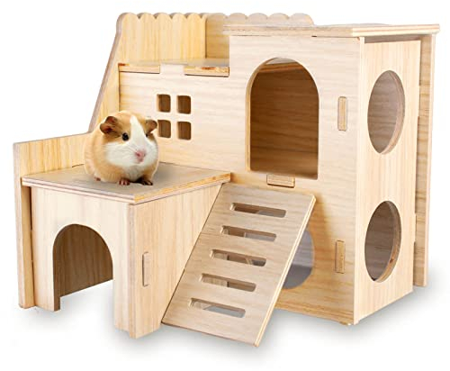 Nizirioo Holz Hamsterhaus, Holzhaus Für Hamster, Holzhaus Klein, Hamster Eckhaus, Hamsterhaus Ecketage Dekor Zubehör DIY Hamster Spielzeug Für Zwerghamster, Rennmäuse, Degus, Stachelmäuse