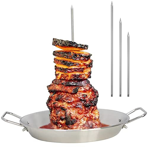 BestAlice Vertikaler Spieß für Grill, Al Pastor Spieß Edelstahl Spieß Brasilianischer Grillspieß Ständer mit 3 abnehmbaren Spikes, 8, 10 und 12 Zoll für BBQ