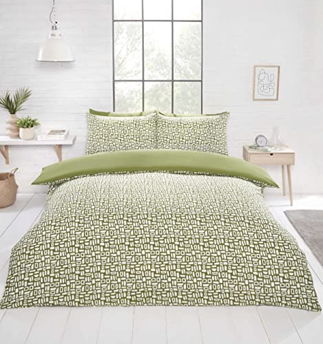 Rapport Home King Duvet Cover Set Green Abstract Pattern - 100% Polyester Microfibre Soft Touch Bedding with 2 Pillowcases (230x220cm)