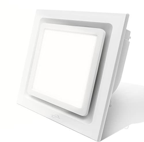 POWERENG 12 Ultra Quiet Bathroom Exhaust Fan with Light 6000K Square LED Combo,0.7 Sones 141CFM,Ceiling Ventilation Fan,for Bathroom, Office, Home