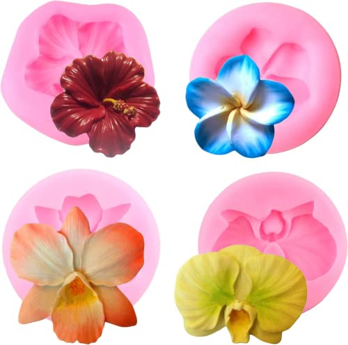 DUBENS 4er Set Blume Blüte Silikon Form Orchidee Schokolade Fondant Formen für Kuchen Dekoration Süßigkeiten Gummi Paste