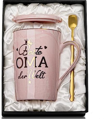 Oma Geschenk für Geburtstag Muttertagsgeschenk, Beste Oma der Welt Tasse, Muttertagsgeschenke Geschenke für Oma, Du Wirst Oma Geschenk, 400ml Rosa Marmor Tasse mit Goldener Mustern, Edle Geschenkset