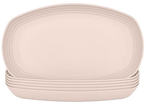 JSYMJSY Teller Set Kunststoff, 6Teilig 29.5cm Oval Speiseteller Bruchfest, Essteller Plastik Mehrweg, Sicher & Leicht Plate für Esszimmer RV Party Picknick Camping, Mikrowellenfest, Beige