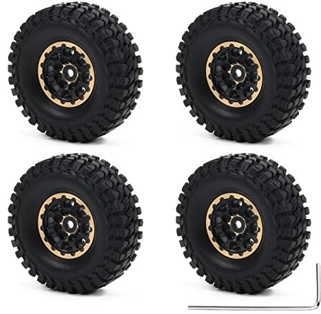 RCAWD Chrom-Messing-Gewichte 46 g, 2,5 cm, Beadlock-RC-Felge, 26 x 13 mm, klebstofffrei, mit 55 mm Reifen für 1–24 axiale SCX24 Crawler, 4 Stück/Set (schwarz)