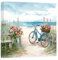 CCWACPP Strand Leinwand Wandbilder Küsten Fahrrad und Blumendrucke Ozean Meereslandschaft blaue Malerei für Küsten Themenzimmer Heimdekoration 40x40 cm