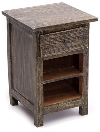 CREEDWOOD TELEFONTISCH Ben | Mahagoni Holz, 55 cm | Holz Nachttisch, Beistelltisch, Badschrank, rustikale Kommode, Bücherschrank, Flurschrank, Schubladenschrank