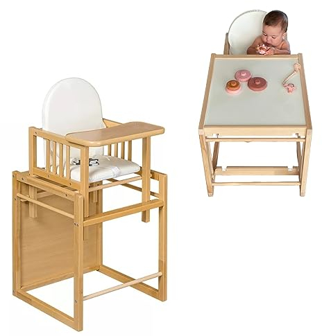 Trona Evolutiva Bebe Pórtatil de Madera Evoluonge. Trona para Bebé Segura Convertible en Silla y Mesa Infantil (para Comer, Dibujar, Jugar, ). Asiento Acolchado e Impermeable. CoolDreams