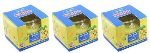 HARIBO 3 Stück Duftkerze im Glas, Coconut Lime Duftkerze im Glas, Kokosnuss, Kokos, Geschenkset, Duftkerze, Kerze,Geschenk, Urlaub, Urlaubsfeeling, je 85g, 20h Brenndauer