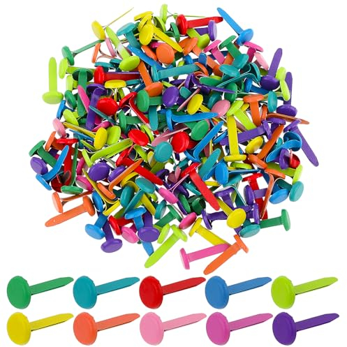 Abeillo Musterbeutelklammern 200 Stück, Bunt Rundkopfklammern Scrapbooking Brads, Brads Musterklammern für Schule Büro Papier Briefklammern DIY Basteln Handwerk