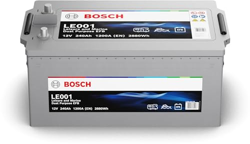 Bosch LE001 - Batterie à décharge lente et de démarrage - 250 Ah 1200 A 12 V - Technologie EFB - adaptée aux usages nautiques et de loisirs (camping-car, caravaning, marine…)