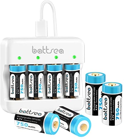 Battsea 750mAh 3.7V 123A / 123 Rechargeable Lithium Batteries, Pack of 8 with Fast Charger, Compatible with Arlo VMC3030 VMK3200 VMS3230 VMS3330 VMS3430 Flashlights Smoke Detector Alarm Clock
