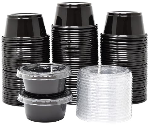 Galashield [100 Sets - 2 oz.] Black Jello Shot Cups Condiment Containers with Lids | Sauce Cups, Portion Cups, Dressing Container | Small Plastic Containers with Lids| Salad Dressing Container To Go