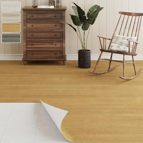 PVC Bodenbelag Selbstklebend Verdickt Holzmaserung Bodenaufkleber mit Textur, Verschleißfest Wasserdicht Holz Platte Dekorativen Vinylboden für Küche Wohnzimmer Balkon Büro (Natur Eiche-0.4x3m, 1.2㎡)