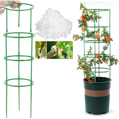 Tomaten Rankhilfe, 300 Stück Rankhilfe Garten Mit Verstellbarer Höhe, Pflanzen Rankhilfe, Gurken Rankhilfe, Rankgitter Für Tomaten, Tomatenturm, Blumenstütze (100Ringe+100Stangen+100Clip)
