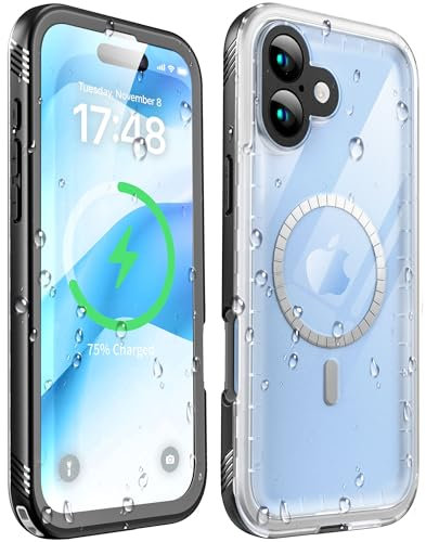 SOKUSIN for iPhone 16 Waterproof Case Magnetic Shockproof - with Camera/Screen Lens Protector, Compatible with Magsafe [360 Full Body Protective] Heavy Duty Dustproof Front and Back Cover 6.1 Clear