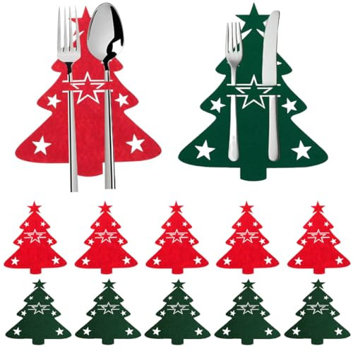 GXGM 12 Stück Besteckhalter Weihnachten Filz,Bestecktasche Tannenbaum Besteckbeutel Tischdeko,Weihnachts Messer Gabeln Löffel Geschirr Besteck Taschen Für Party Tisch Weihnachtsdeko