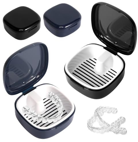 Caja para prótesis, 2 unidades, caja de rescate dental, portátil, con colador, caja para guardar dientes falsos, limpieza