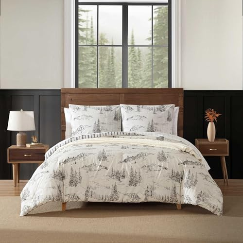 Eddie Bauer - Full/Queen Duvet Cover Set, Super Soft Bedding with Matching Sham(s), Bedding Set, Oeko-Tex Certified (Rocky Mountain Cabin Grey, Full/Queen)