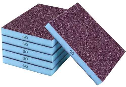 STEBRUAM 6Pcs Sanding Sponges 60 Grit Sander Block Wet Dry | Sanding Pads,Washable and Reusable,Sand Paper,Metal Wood and Wall