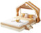WIZBED Kinderbett 140x200 Polsterbett mit Lattenrosten, Hausbett mit Treppe, Mädchenbett Bodenbett, PU, Braun, ohne Matratze