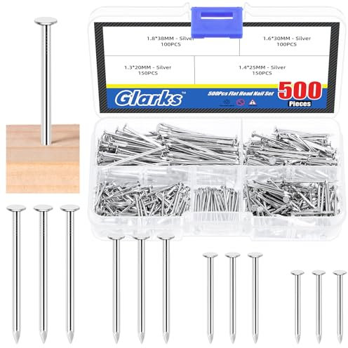 Glarks 500pcs 20/25 / 30 / 38mm long clou combo Kit, clous de suspension argentés, clous décoratifs, clous muraux, clous en bois, clous communs, picture Wall hanging Hardware clous